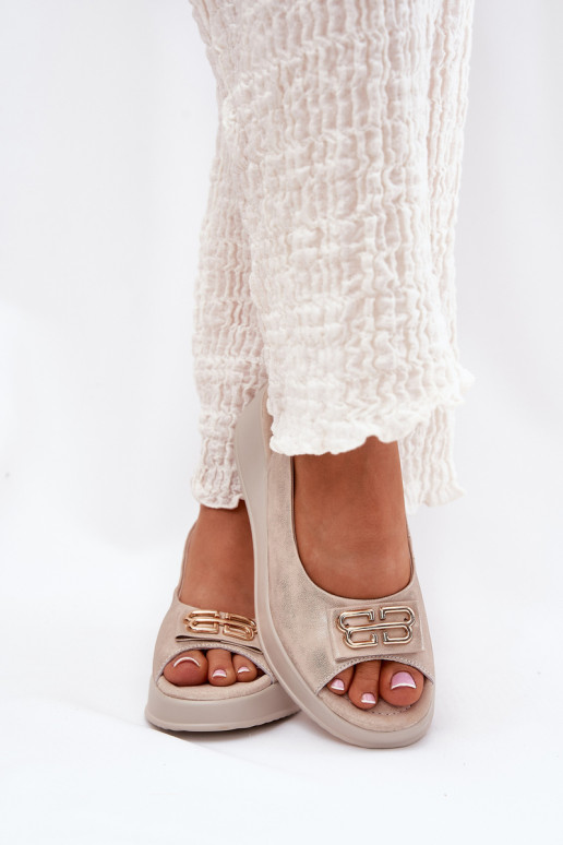 Moteriškos odinės basutės su dekoratyvine detale S.Barski LR51-593 Gold