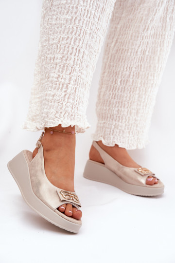 Moteriškos odinės basutės su dekoratyvine detale S.Barski LR51-593 Gold