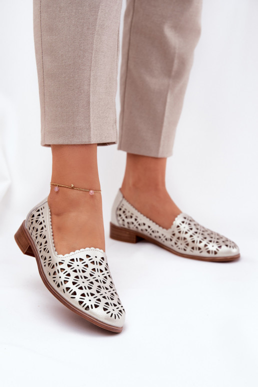 Odiniai ažūriniai moteriški mokasinai S.Barski LR51-646 Auksinė