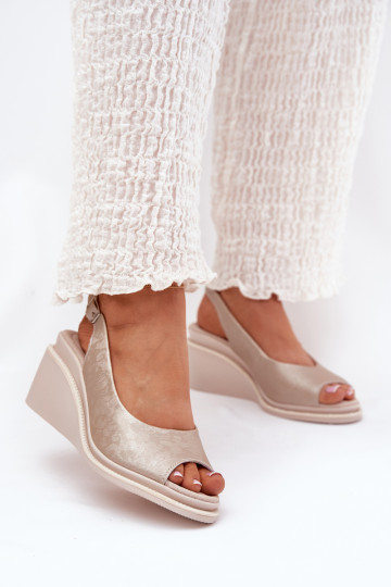 Moteriškos odinės basutės su pleištais S.Barski LR51-539 Auksinis