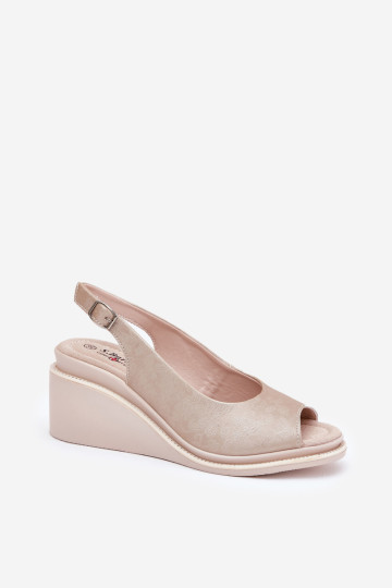 Moteriškos odinės basutės su pleištais S.Barski LR51-539 Auksinis 2