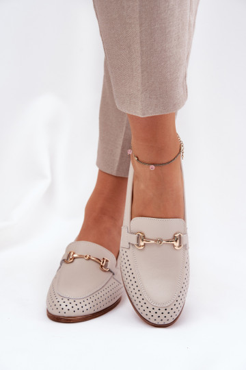 Odiniai moteriški batai su puošmena ant plokščio kulno S.Barski LR51-588 Beige 2