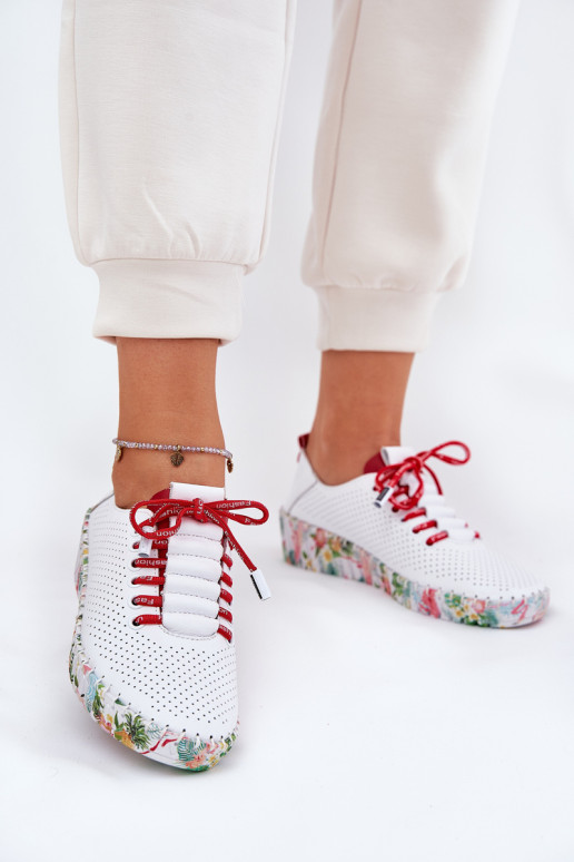 Odiniai batai ant raštuotos platformos Artiker 54C1567 balta-raudona