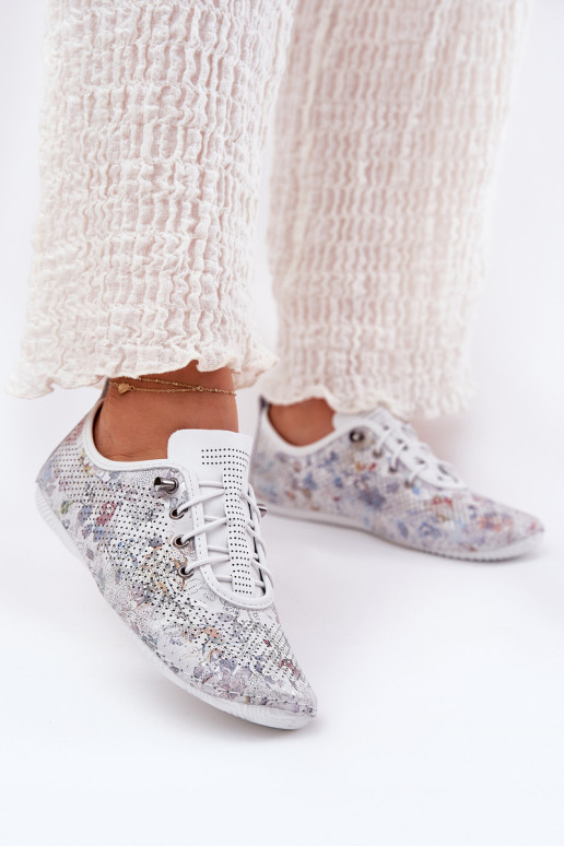 Moteriški natūralios odos raštuoti pusbačiai Artiker 56C2688 balti