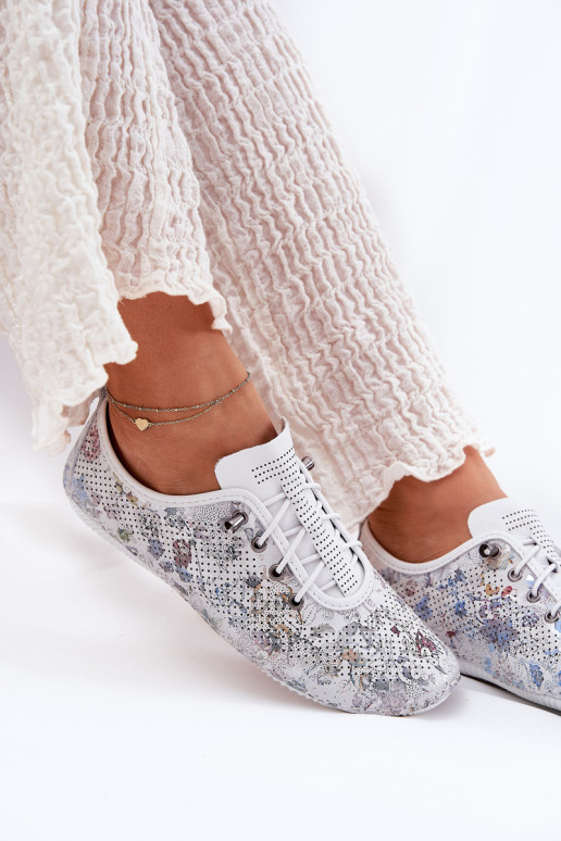 Moteriški natūralios odos raštuoti pusbačiai Artiker 56C2688 balti