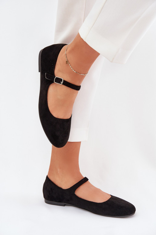 Balerinos su dirželiu Eco Suede Black Arrivara