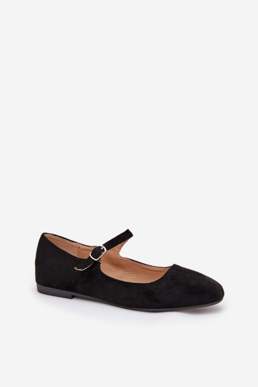 Balerinos su dirželiu Eco Suede Black Arrivara