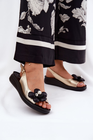 Moteriški sandalai su dekoratyviniais gėlių aukso spalvos Divonne