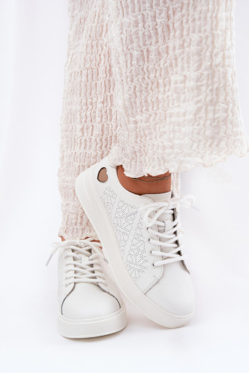 Odiniai moteriški sportbačiai ant platformos Vinceza 88018 balti