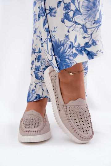 Moteriški odiniai mokasinai su ažūriniu raštu Vinceza 88028 smėlio spalvos