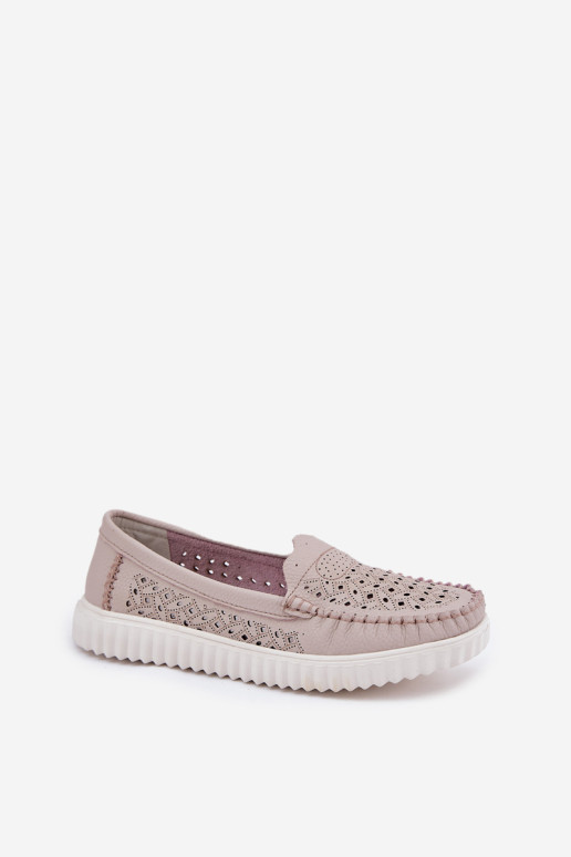 Moteriški odiniai mokasinai su ažūriniu raštu Vinceza 88028 smėlio spalvos