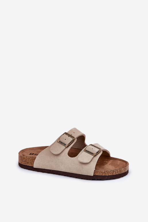 Zomšinės moteriškos šlepetės su sagtimis Big Star RR274A391 Beige