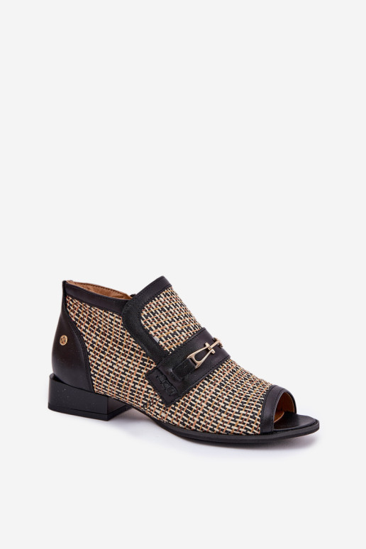 Moteriški odiniai kulkšnies batai atvirais pirštais Maciejka 06934-39/ 00-1 juodai smėlio spalvos