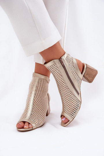 Moteriški odiniai kulkšnies batai atviru kulnu Maciejka 06899-25 Gold-Beige