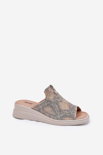 Moteriškos pleištinės basutės su užtrauktuku gyvūnų raštu smėlio spalvos Irriva 2