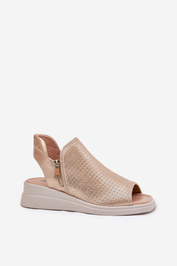 Mevinette auksiniai moteriški sandalai su pleištais 2