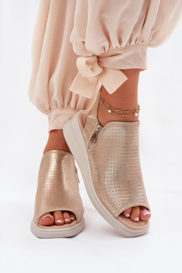 Mevinette auksiniai moteriški sandalai su pleištais
