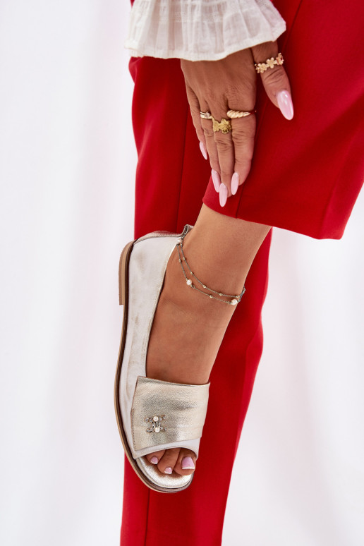 Zazoo 1865 Leather Elegant Open Toe Balerinos Gold Rubbed