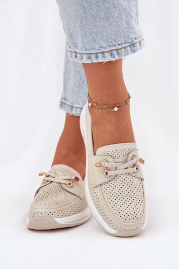 Odiniai žemi batai Natūrali oda ant platformos Artiker 56C2102 Beige