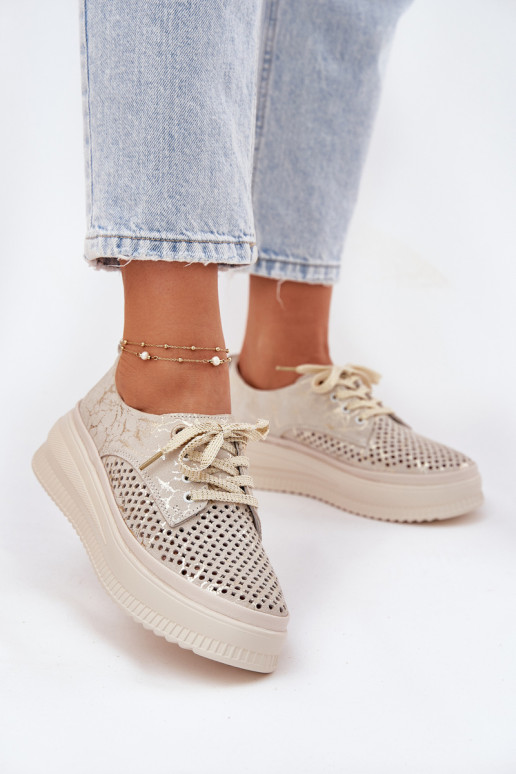Zomšiniai ažūriniai moteriški platforminiai batai Artiker 56C2108 Beige-Gold