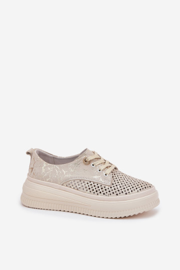 Zomšiniai ažūriniai moteriški platforminiai batai Artiker 56C2108 Beige-Gold 2