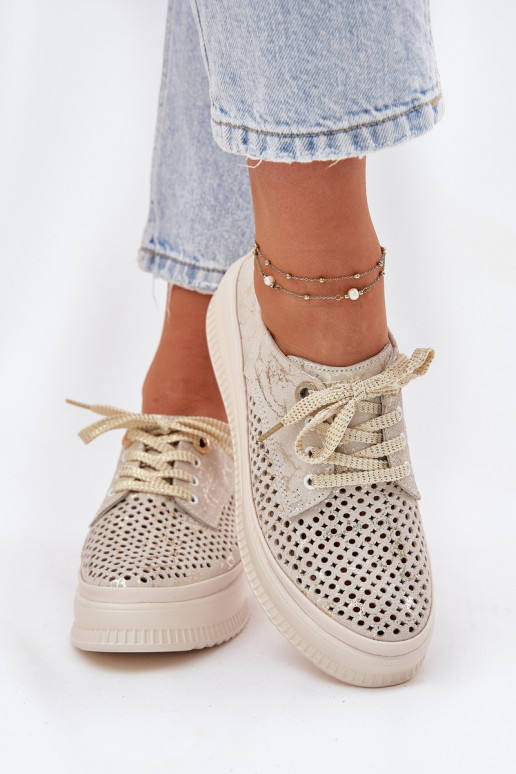 Zomšiniai ažūriniai moteriški platforminiai batai Artiker 56C2108 Beige-Gold