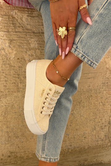 Lee Cooper LCW-25-31-3440L moteriški nėriniuoti sportbačiai smėlio spalvos