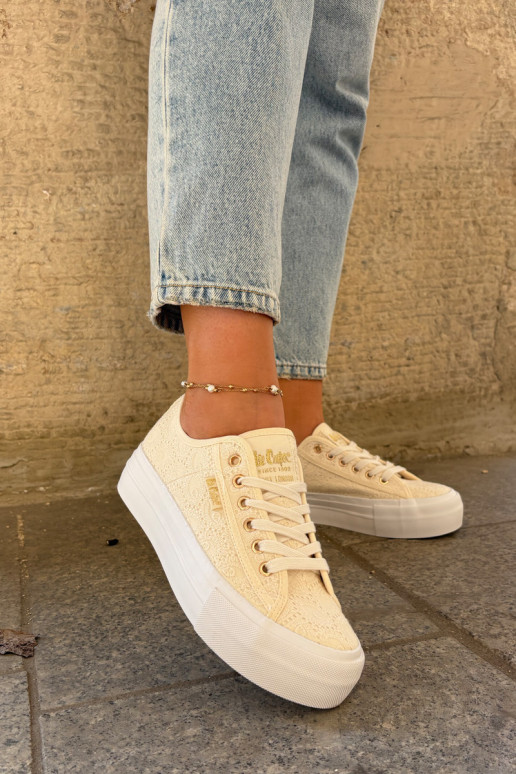 Lee Cooper LCW-25-31-3440L moteriški nėriniuoti sportbačiai smėlio spalvos