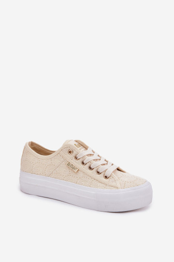 Lee Cooper LCW-25-31-3440L moteriški nėriniuoti sportbačiai smėlio spalvos