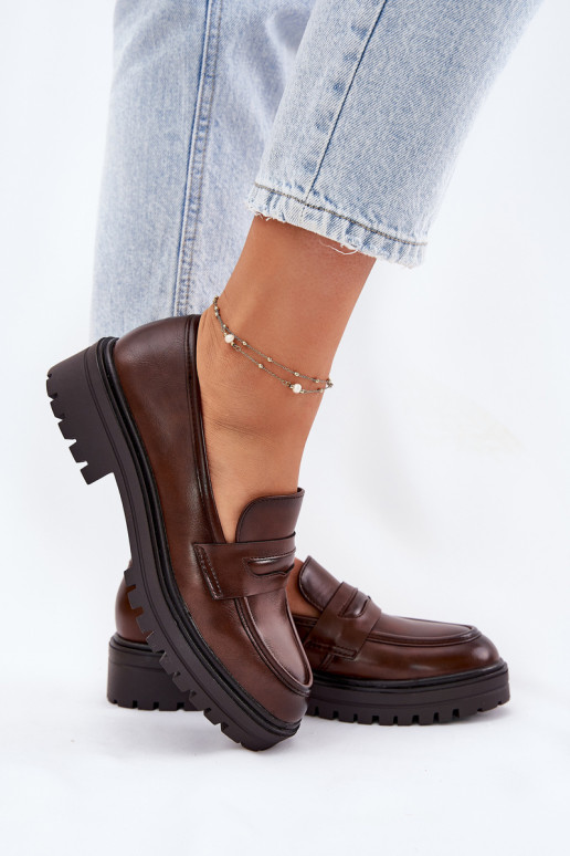 Klasikiniai moteriški mokasinai, pagaminti iš ekologiškos odos rudos Enticca