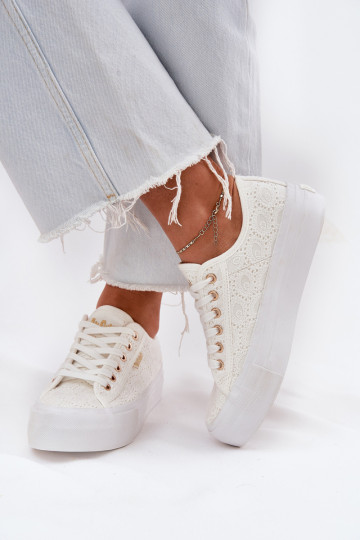 Lee Cooper LCW-25-31-3438L moteriški nėriniuoti sportbačiai balti