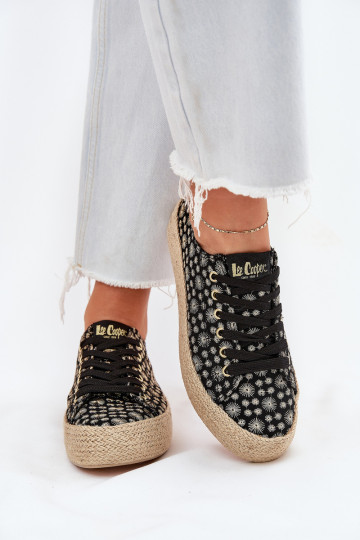 Raštuoti moteriški sportbačiai ant platformos su braid Lee Cooper LCW-25-08-3647L juodi