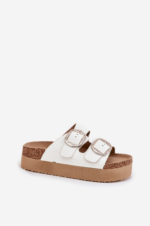 Lee Cooper LCW-25-35-3496L moteriškos platformos sagties šlepetės baltos spalvos