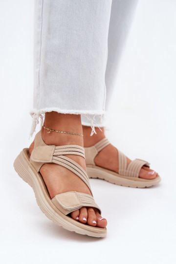 Moteriški patogūs Velcro sandalai Beige Hallriva