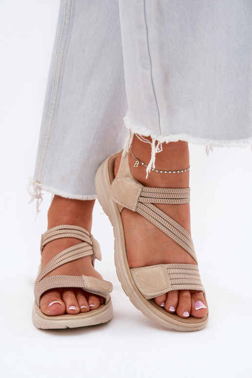Moteriški patogūs Velcro sandalai Beige Hallriva