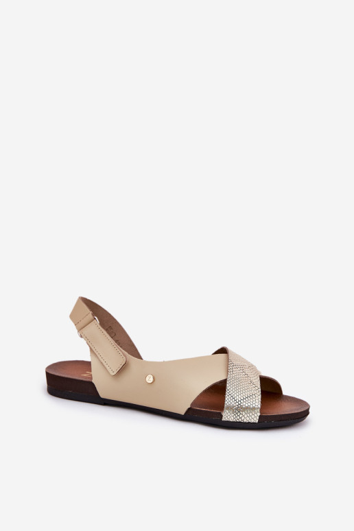 Zazoo 40141 Velcro odiniai sandalai smėlio-aukso spalvos
