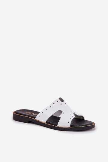 „Zazoo 40326“ lakinės odos moteriškos šlepetės su dekoratyvinėmis išpjovomis, baltos spalvos 2