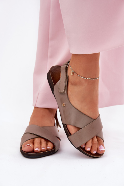 Zazoo 40141 Tamsiai smėlio spalvos Velcro odiniai sandalai