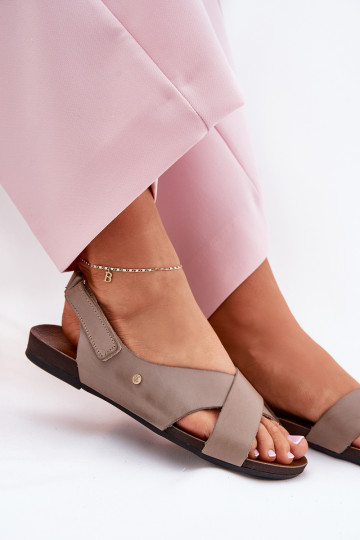 Zazoo 40141 Tamsiai smėlio spalvos Velcro odiniai sandalai