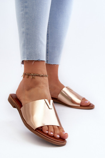 Moteriškos ekologiškos odos plokščios basutės, auksinės spalvos, Maliha