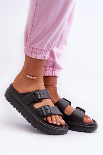 Melorea moteriškos juodos putplasčio platformos šlepetės