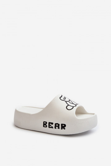 Moteriškos putplasčio šlepetės su masyviu padu ir meškiuku, baltos spalvos, Lamira 2