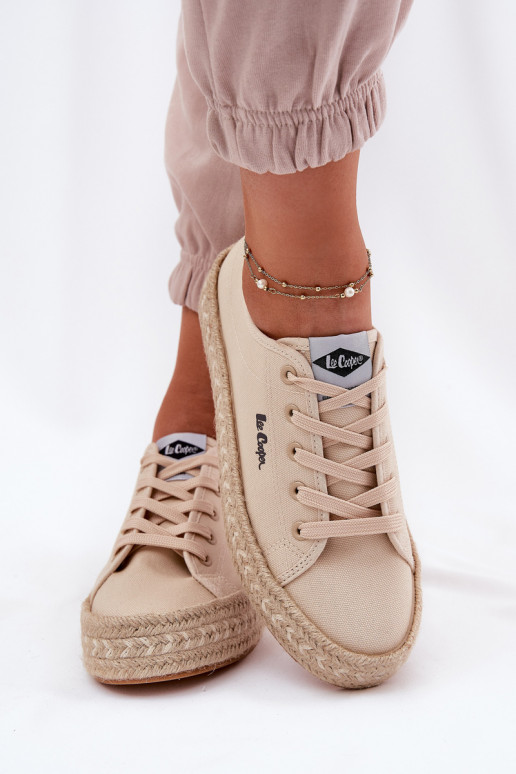 Lee Cooper LCW-25-44-3215 smėlio spalvos megzti moteriški sportbačiai