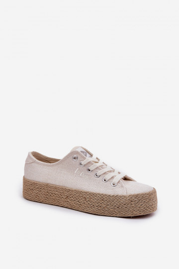 Lee Cooper LCW-25-02-3284 moteriški sportbačiai su platforma ir austimis, šviesiai smėlio spalvos 2