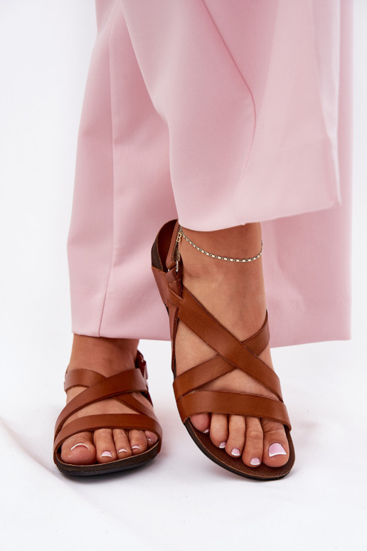 „Zazoo 40032“ rudos moteriškos plokščiapadžiai odiniai sandalai