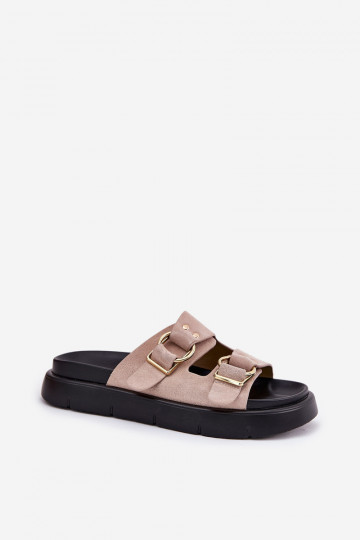 Moteriškos zomšinės šlepetės su dekoratyvinėmis sagtimis „Big Star“ RR274659 šviesiai rožinės 2