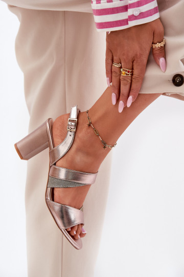 Sergio Leone SK866 rožinio aukso spalvos moteriškos basutės su kulnais