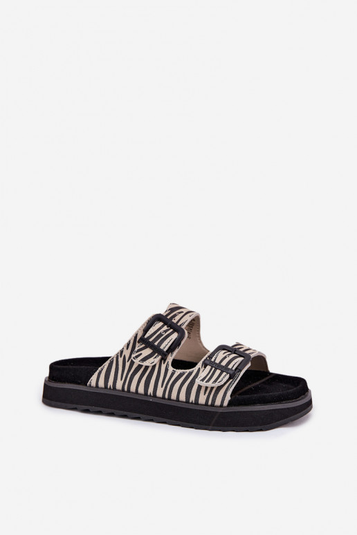 D.Franklin DFSH405002 Zebra Suede moteriškos šlepetės su sagtimi