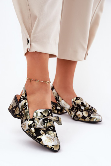 Gėlėti odiniai bateliai su kaspinu N6539-44 juodi 2