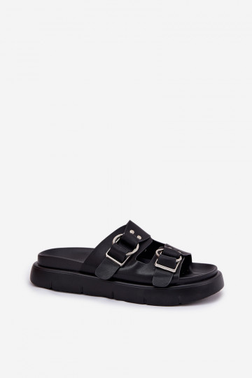 Moteriškos odinės šlepetės su dekoratyvinėmis sagtimis „Big Star“ RR274658 juodos 2